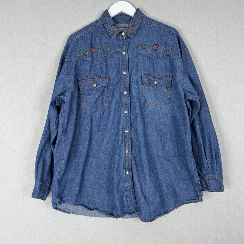 Vintage Forelli Womens Top 18 Blue Pearl Snap Shirt Embroidered Western Rodeo